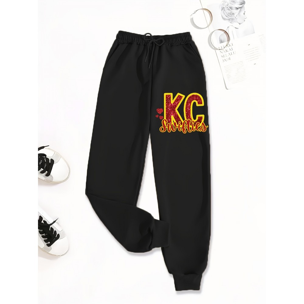 [Rugby Print Jogger Pants] Women's Casual Rugby Print Jogger Pants | Loose-Fit Drawstring Sports Trousers for Spring and Autumn | Machine Washable