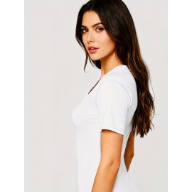 Women'S V-Neck T-Shirt with Left Chest & Sleeve Logo Print, Customizable Personal Design, Soft Breathable Stretch Fabric for Comfortable Movement - Perfect for, Casual Wear, Yoga, Dance & Sports Teams, Comfortable Fit, Durable Construction