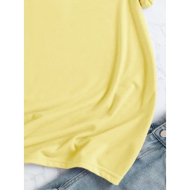 Women's Casual Short Sleeve T-Shirt - Vibrant Yellow Spanish Letter Print with Lighthouse & Wave Design, Inspirational 