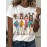 Women'S Casual Crew Neck T-Shirt with Vibrant Four Print, Short Sleeve, Polyester, All-Season Fashion, Casual Attire | Playful Print Tee | Stretchy