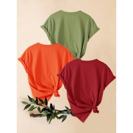 3pcs Women'S Casual Short Sleeve T-Shirts with Leopard Print & Heart Design - Loose Fit, Round Neck, Medium Stretch, All-Season Comfort, Available in 1XL-5XL Sizes, Leopard Print T Shirt, Vacation Clothing, Trendy Fashion, Comfortable Fit