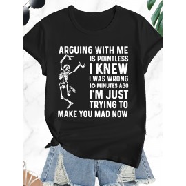Plus Size - Women'S Plus Size Casual T-Shirt with Humorous Skeleton Quote - 