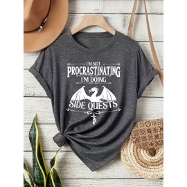 Casual Vintage Loose Round-Neck Short-Sleeve T-Shirt with a Simple English Letter Print Design.