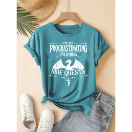 Casual Vintage Loose Round-Neck Short-Sleeve T-Shirt with a Simple English Letter Print Design.