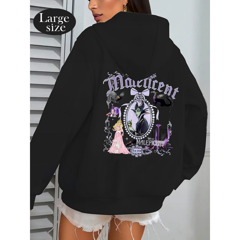 [Disney Women's Fashion Hoodie] 1pc Disney Luxurious Winter Large Size Women's Fashion Hoodie, Toy Story Theme, Maleficent, Printed Hoodie Sports Top, Street Style Women's Zip-Up Sweatshirt, Suitable for Gifting
