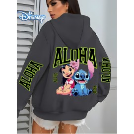 [Disney Lilo & Stitch Hoodie] Disney Licensed Women's Lilo and Stitch Casual Zip-Up Hoodie | Vibrant Fluorescent Green 